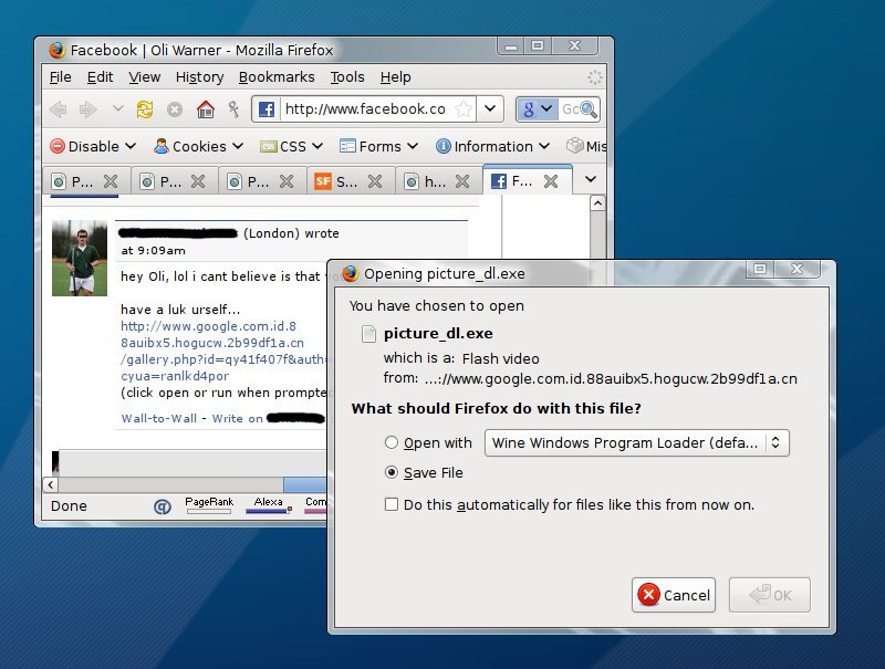 Screenshot of a message asking me to download a virus