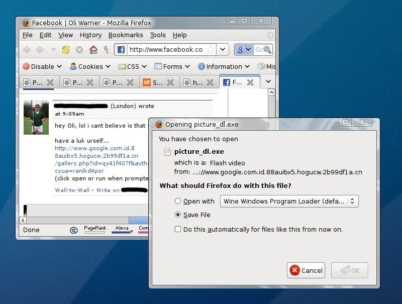 Screenshot of a message asking me to download a virus